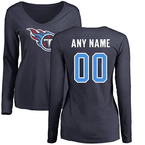 Women Tennessee Titans NFL Pro Line Navy Custom Name and Number Logo Slim Fit Long Sleeve T-Shirt